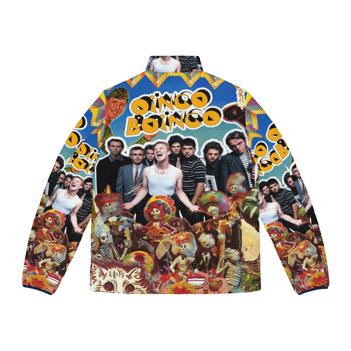 Oingo Boingo Puffer Jacket featuring the band's iconic logo and retro 80s new wave style - Back