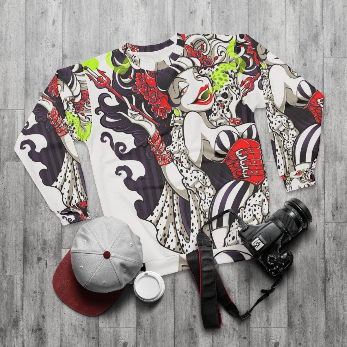 Cruella de Vil inspired Crudella D Mon Sweatshirt - flat lay