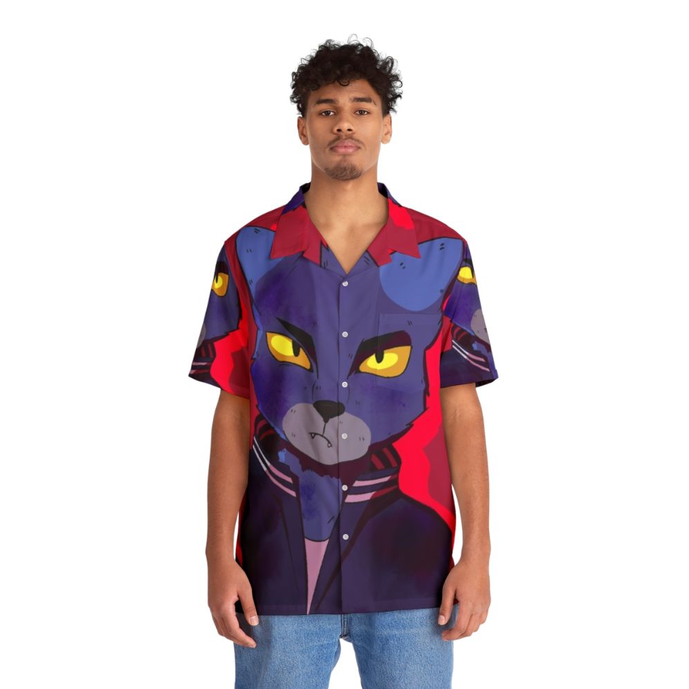 Tropical Hawaiian Shirt with Caravan Palace Furry Cat Design - People Front