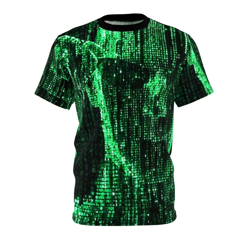 Matrix-Inspired T-Shirt featuring the iconic digital code and imagery from the classic science fiction film