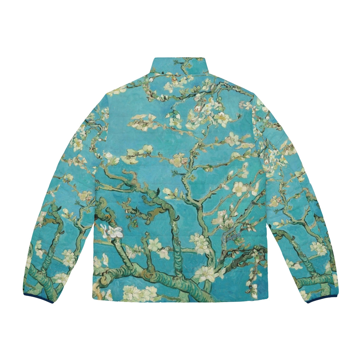 Almond blossom puffer jacket featuring Vincent Van Gogh's impressionist art - Back