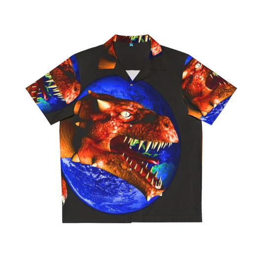 Vibrant dragon-themed Hawaiian shirt with an abstract, nature-inspired design