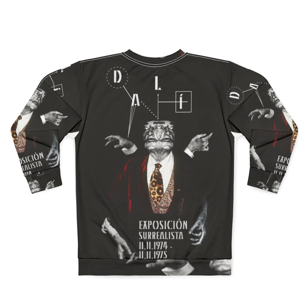 Salvador Dali surreal portrait on a black sweatshirt - Back