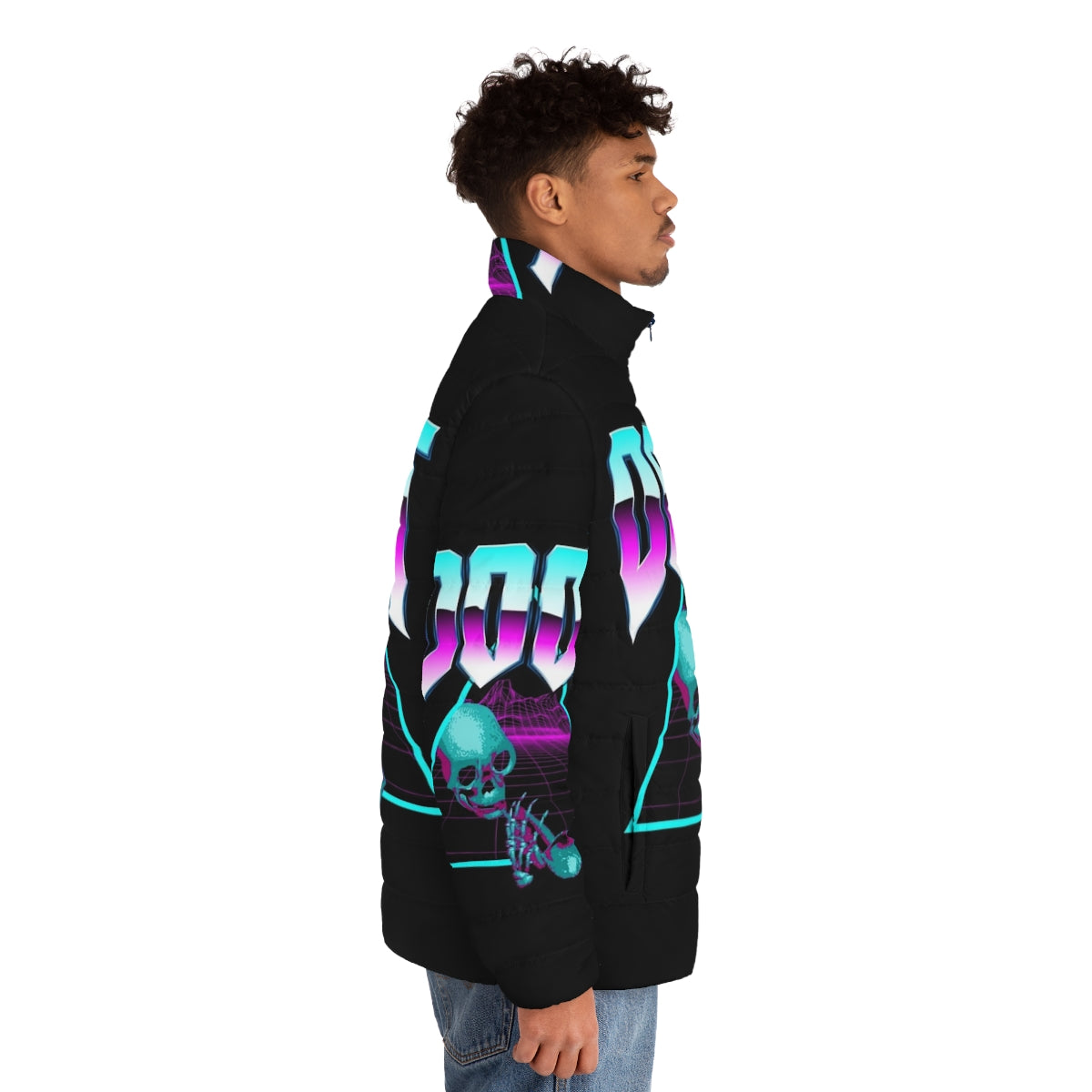 Vaporwave Synthwave Outrun Retro Puffer Jacket - men side right