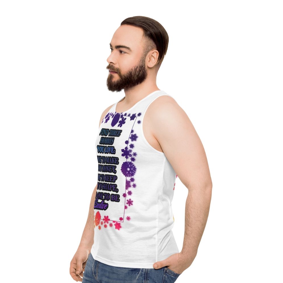 Unisex hobbies tank top with creative and inspirational design - men side