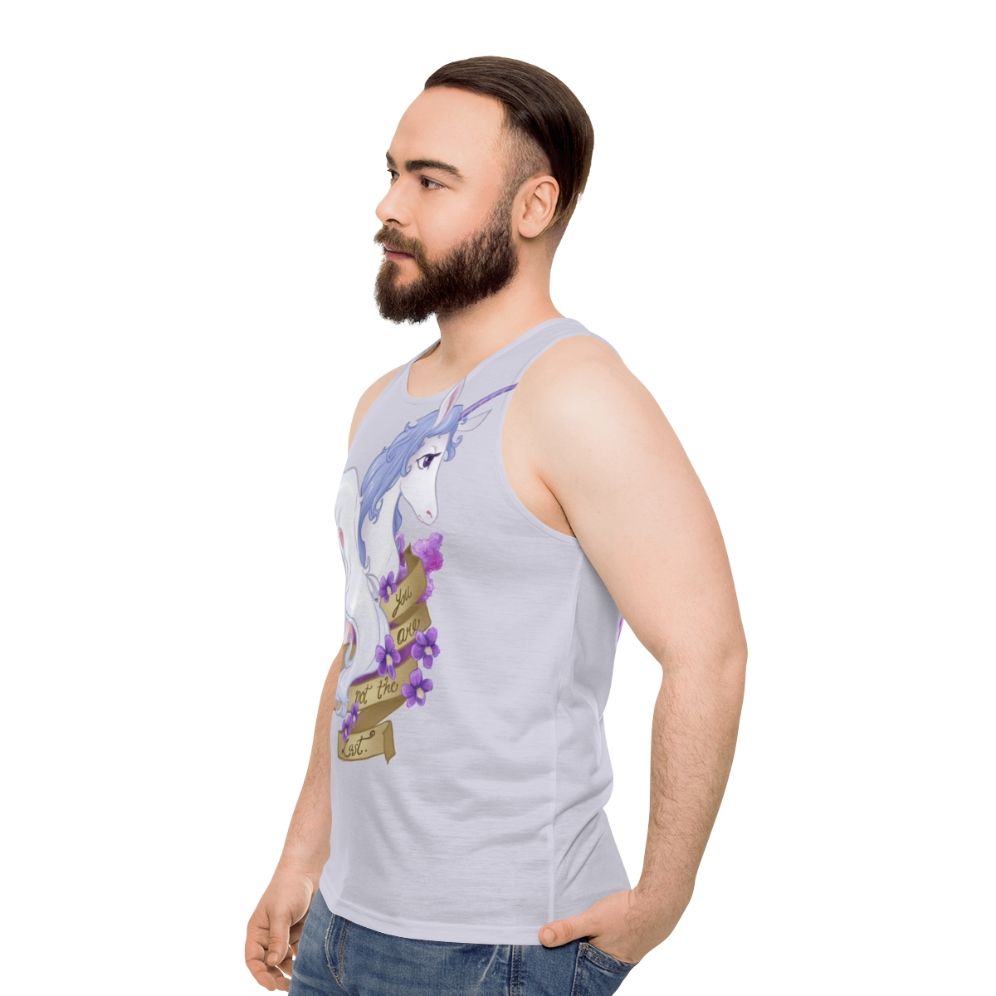 "Unisex 'Not The Last' fantasy tank top with floral and unicorn design" - men side