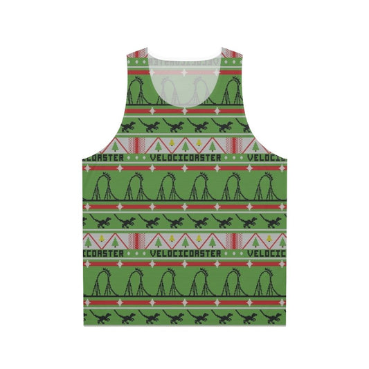 Velocicoaster Unisex Tank Top with Ugly Christmas Sweater Dinosaur Design