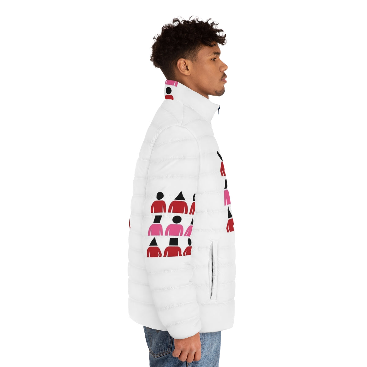 Squid Game 3x3 Grid Puffer Jacket featuring the iconic square pattern from the hit Netflix series - men side right