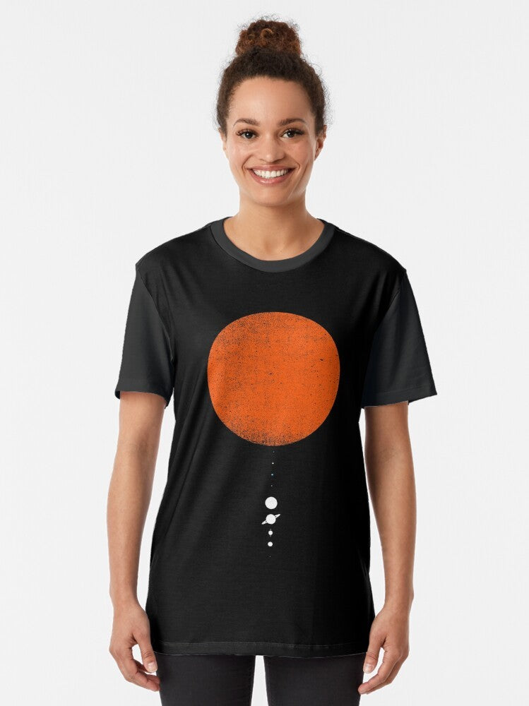 Minimalist graphic t-shirt featuring the planets of the solar system - Women