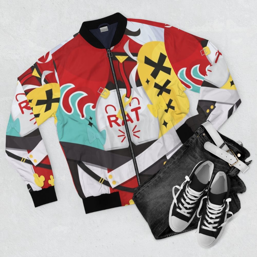 Hakos Baelz Hololive EN Bomber Jacket - Anime-inspired Fashionwear - Flat lay