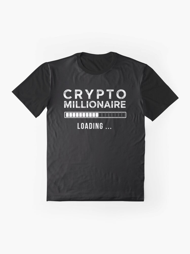 Crypto Millionaire Loading Graphic T-Shirt with Bitcoin and Ethereum Symbols - Flat lay