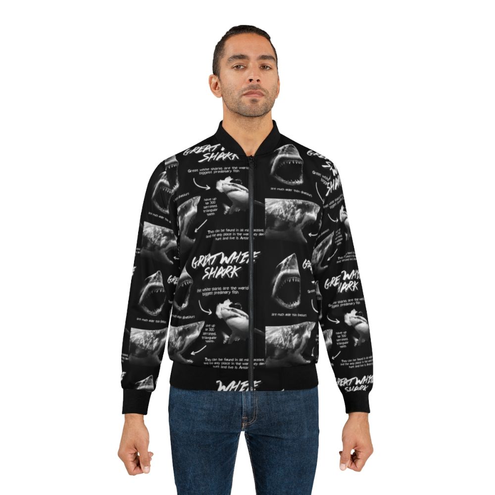 Great White Shark Bomber Jacket with Fun Facts - Lifestyle