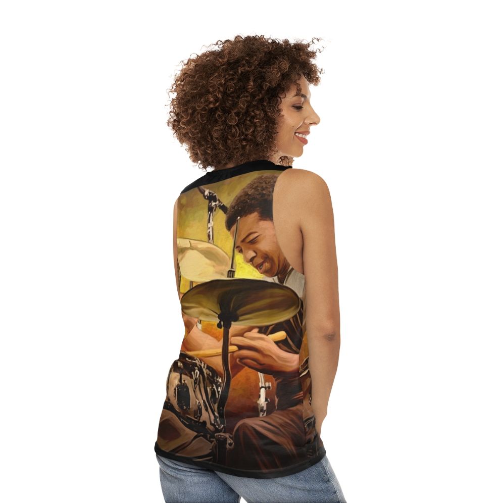 Unisex tank top honoring jazz drummer Tony Williams - women back