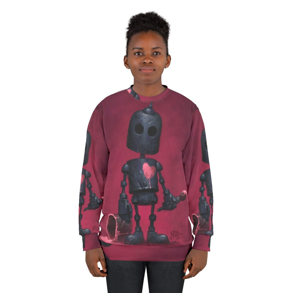 Heartbroken artist robot graphic on pink sweatshirt - women