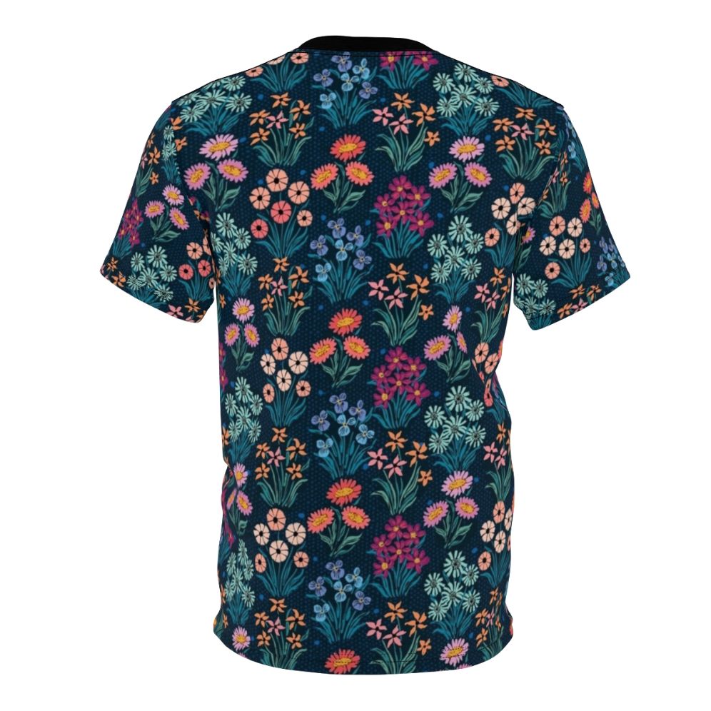 Vibrant floral pattern on a high-quality flower row t-shirt - Back