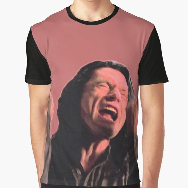 "The Room" graphic t-shirt with the quote "You're Tearing Me Apart Lisa!" and images of Tommy Wiseau.