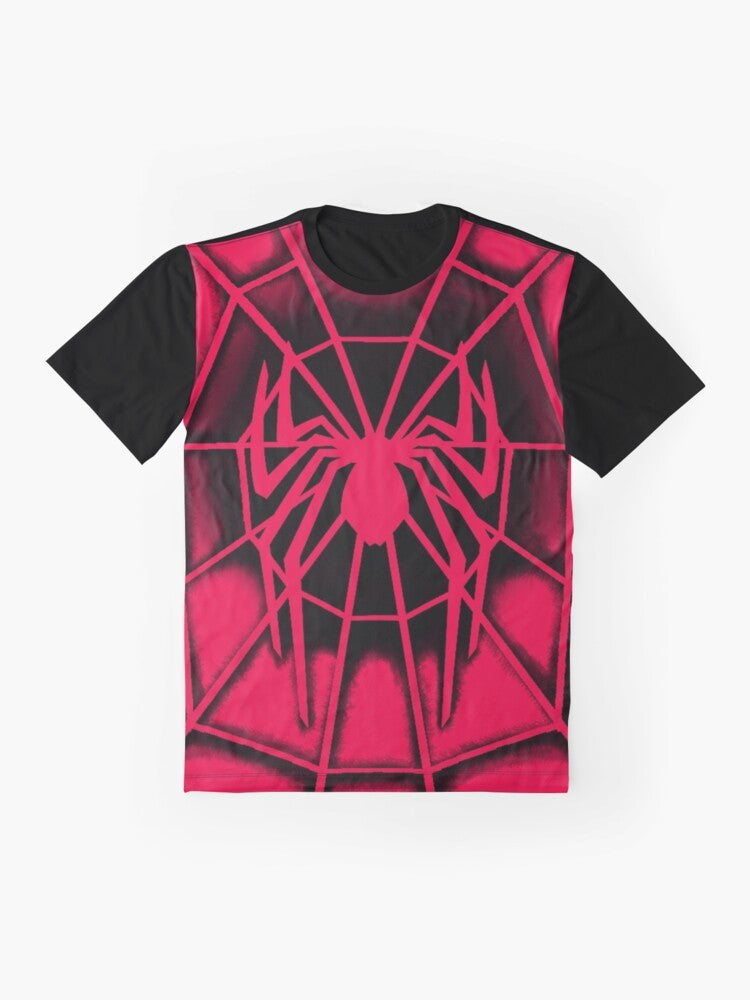 A graphic t-shirt featuring the Human Spider, a spiderman-inspired design from 2002. - Flat lay