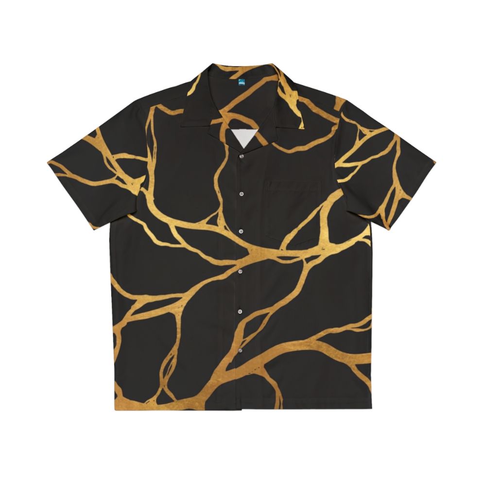 Kintsugi Hawaiian Shirt with Japanese Inspired Porcelain Pattern