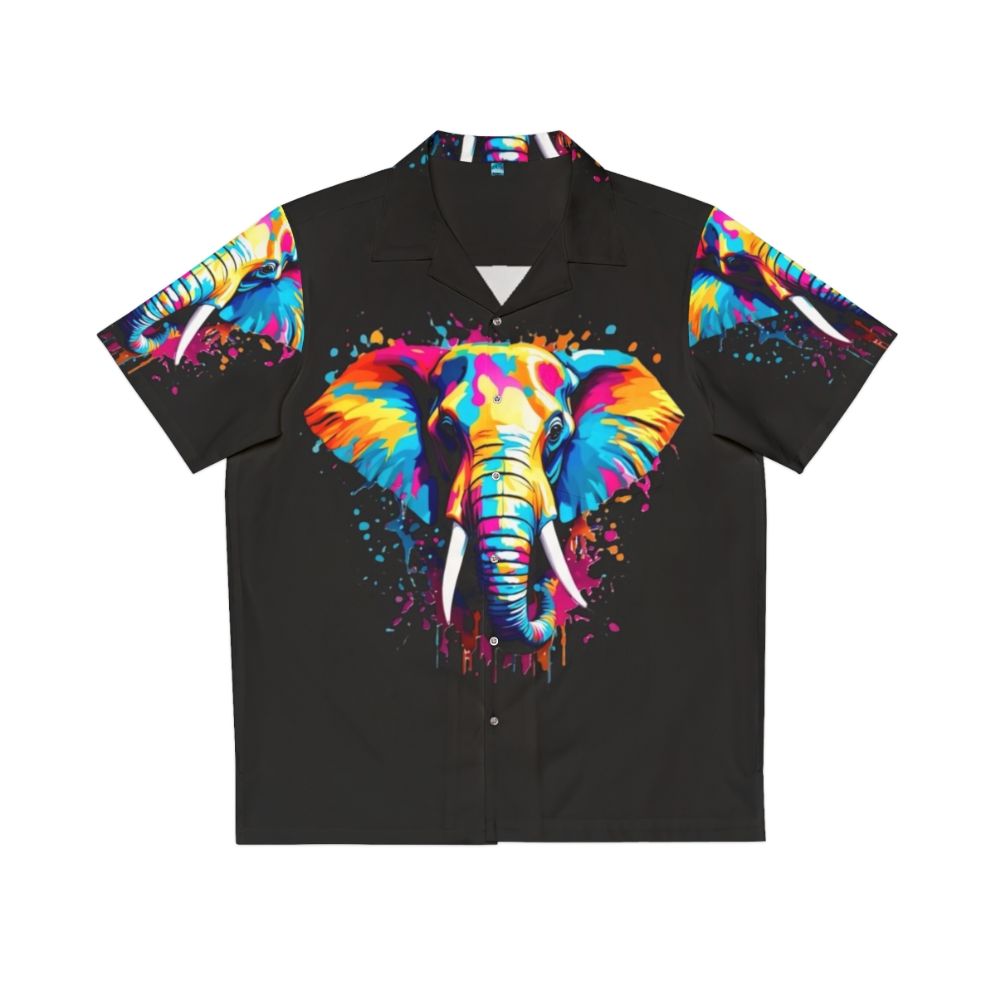 Colorful Hawaiian shirt with a vibrant elephant and animal print design