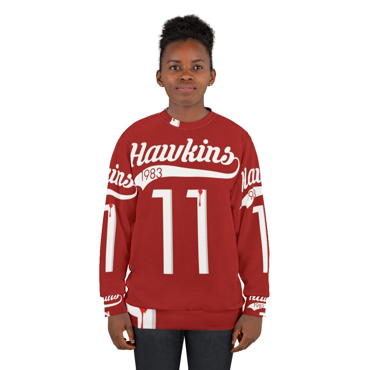 Hawkins High School 11 Sweatshirt featuring Eleven and Stranger Things 80s style - women