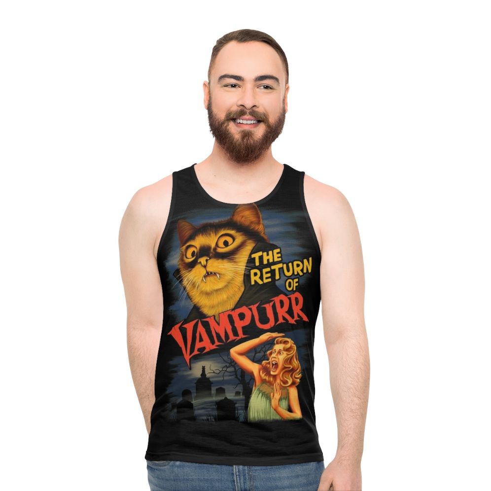 Spooky vampire cat unisex tank top - men