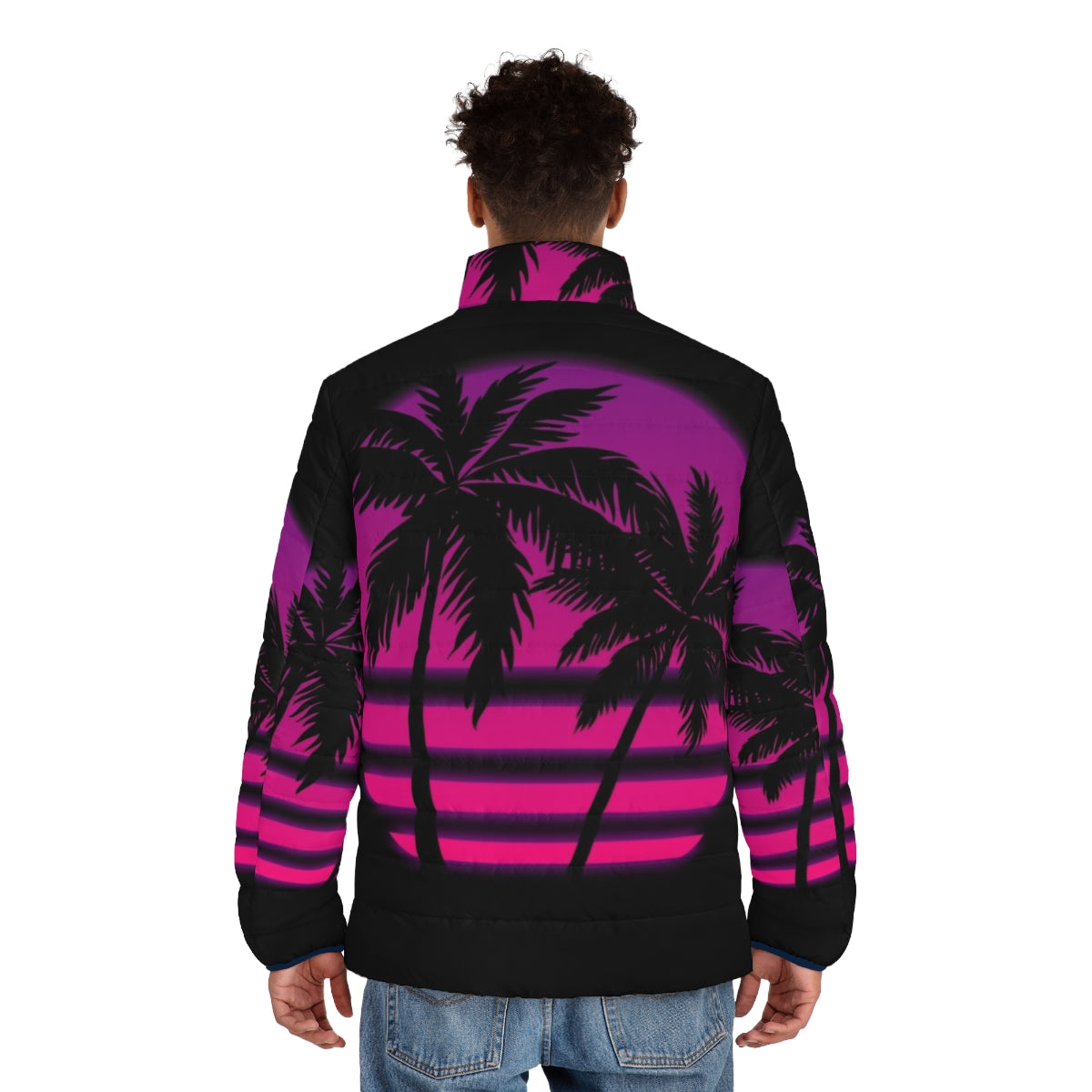 Miami Wave Puffer Jacket - Synthwave Aesthetic Outerwear - men back