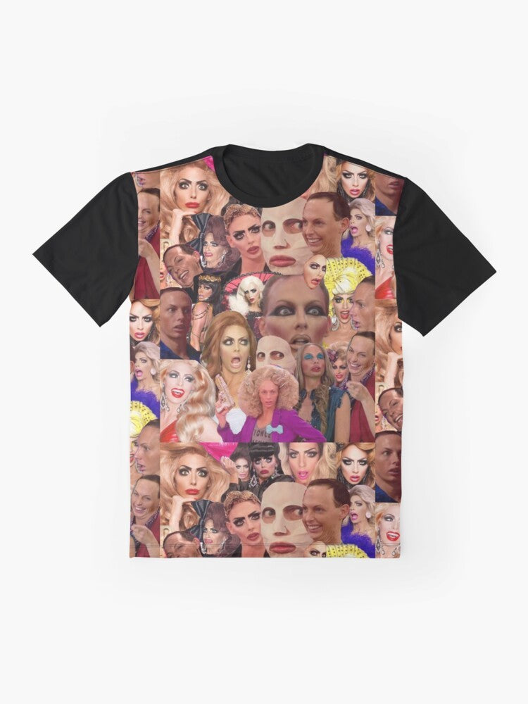 Alyssa Edwards pop art collage graphic t-shirt with drag queen, drag race, and RPDR elements - Flat lay