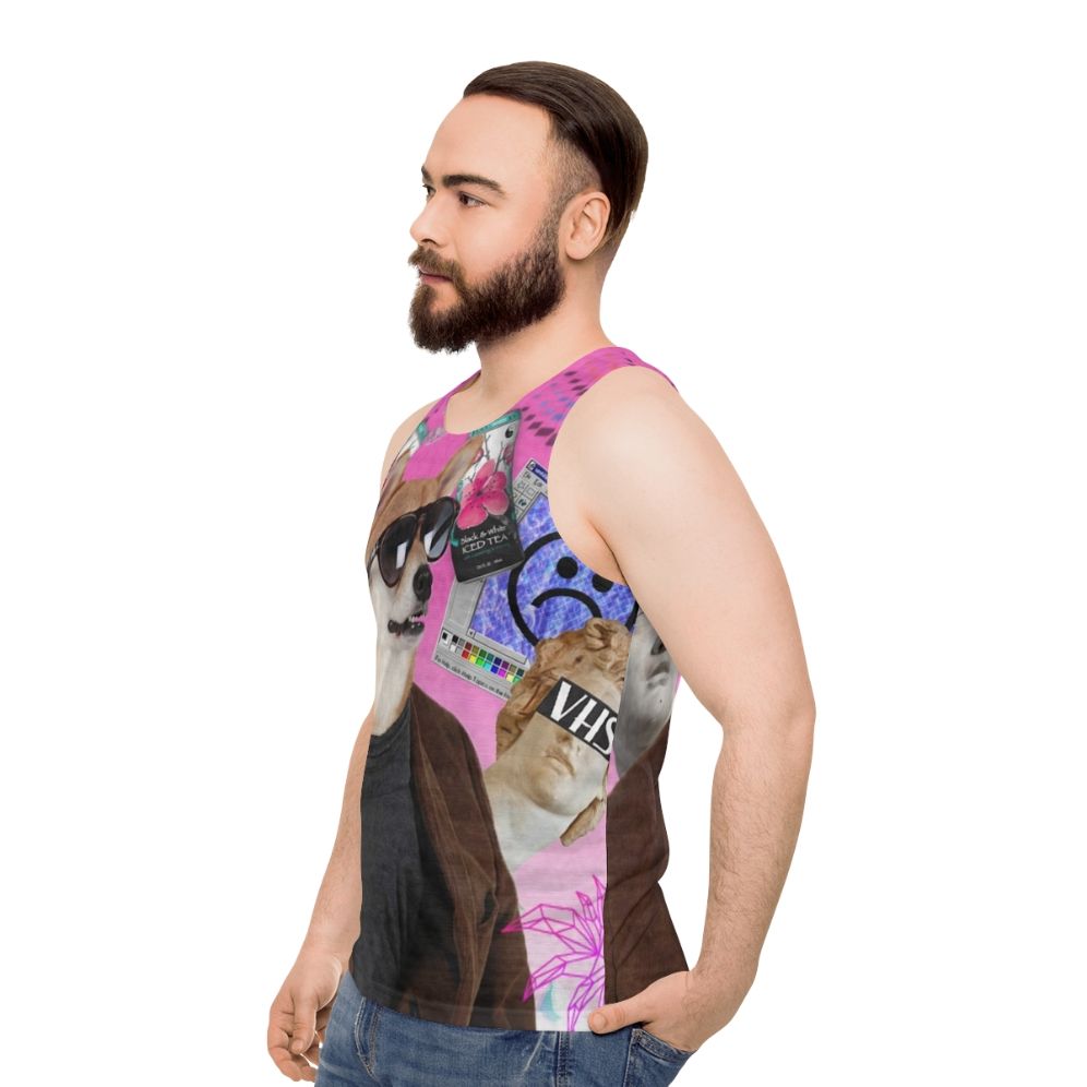 Vaporwave Dog Unisex Tank Top - men side