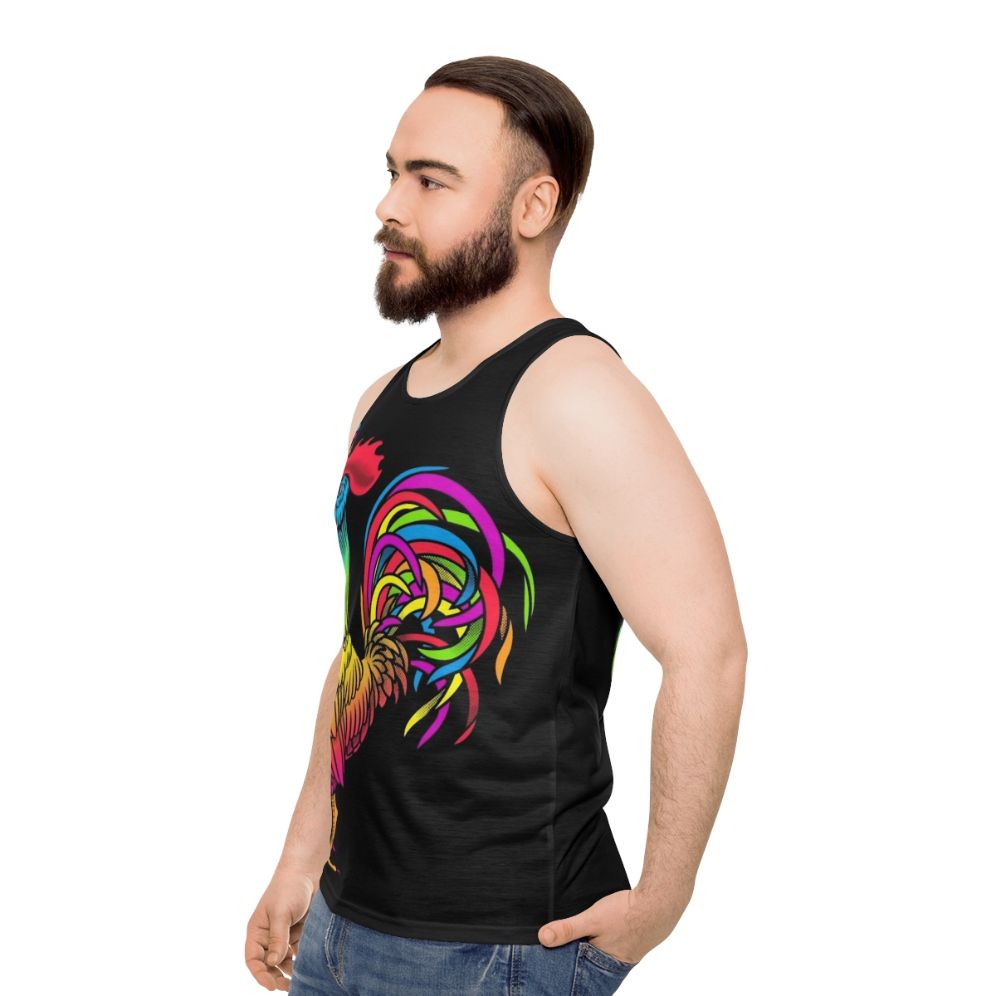 Colorful unicorn and chicken print unisex tank top - men side