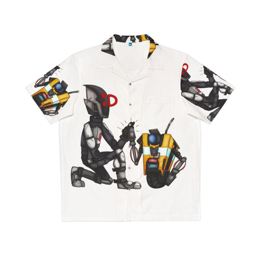 Borderlands High Five Hawaiian Shirt with Zer0 and Claptrap graphics