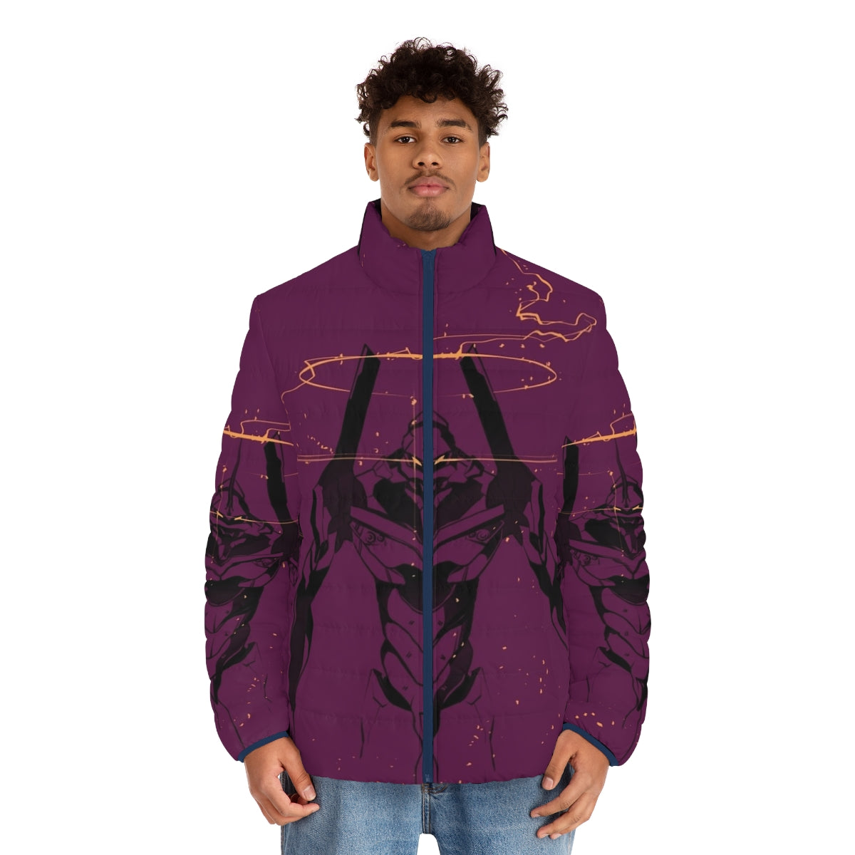 Unit 01 Evangelion Puffer Jacket with Anime Inspired Design - men front