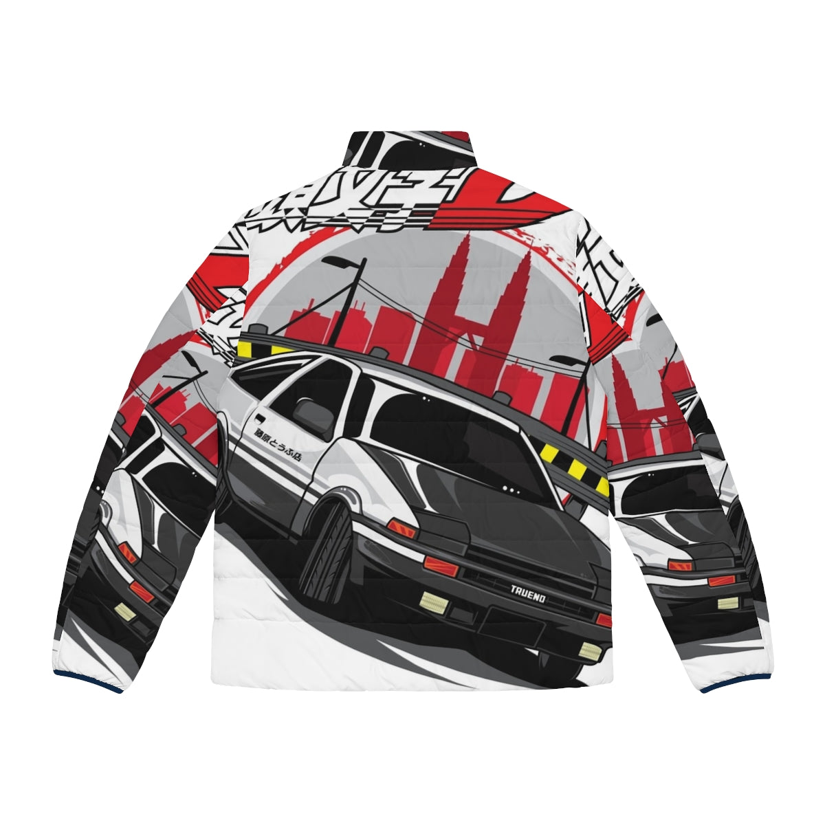 Initial D Puffer Jacket featuring the legendary Toyota Corolla AE86 "Hachi-Roku" - Back