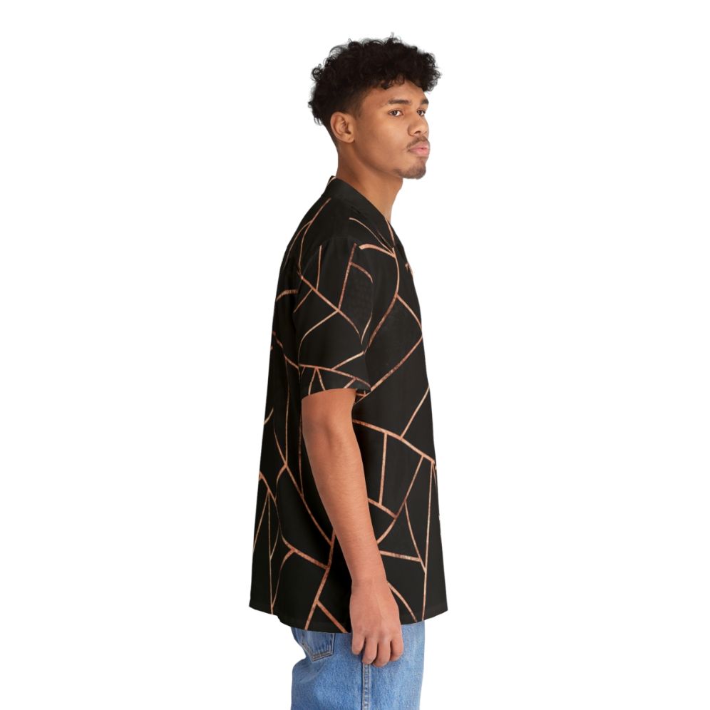 Black and rose gold geometric pattern Hawaiian shirt - People Pight