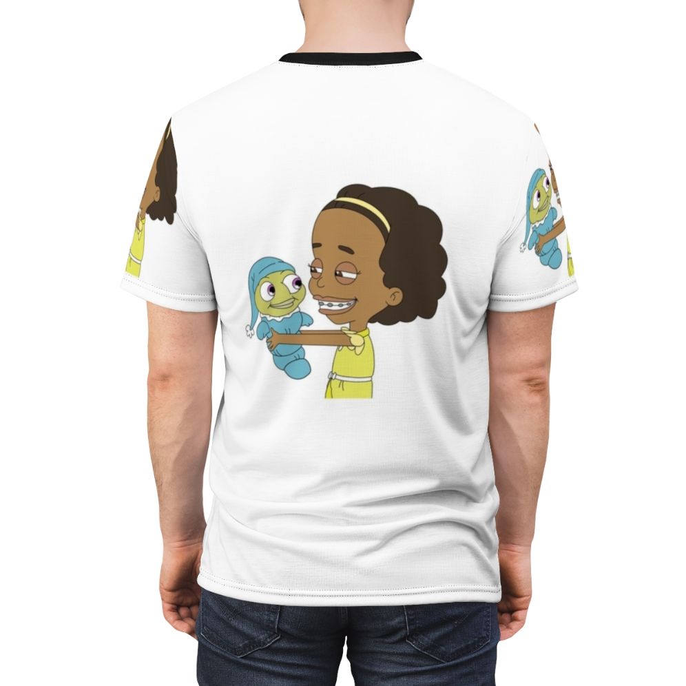 Missy and Mr. Wiggles from the comedy TV show Big Mouth on a colorful all-over print t-shirt - men back