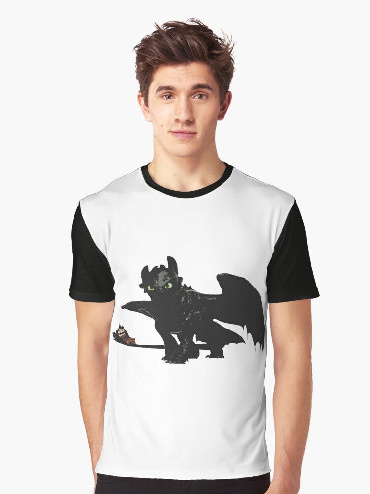 Toothless the dragon from the How to Train Your Dragon movie series on a graphic t-shirt design - Men