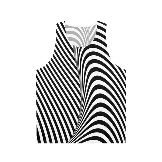 Optical illusion wave pattern black and white unisex tank top