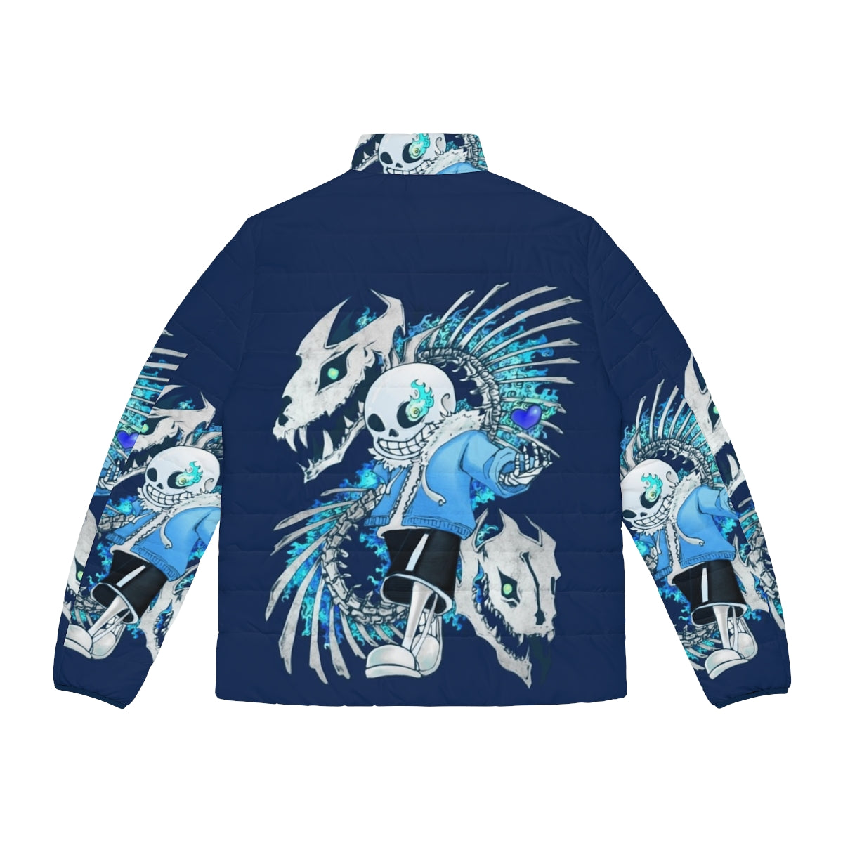 Undertale Sans Puffer Jacket featuring the iconic skeleton character from the popular video game - Back