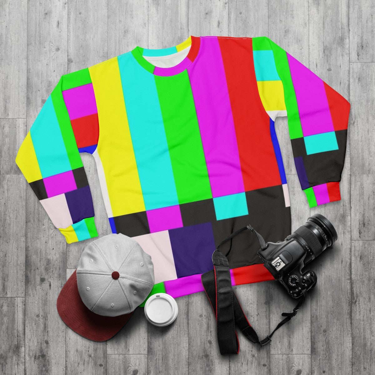 Retro no signal TV art print sweatshirt - flat lay