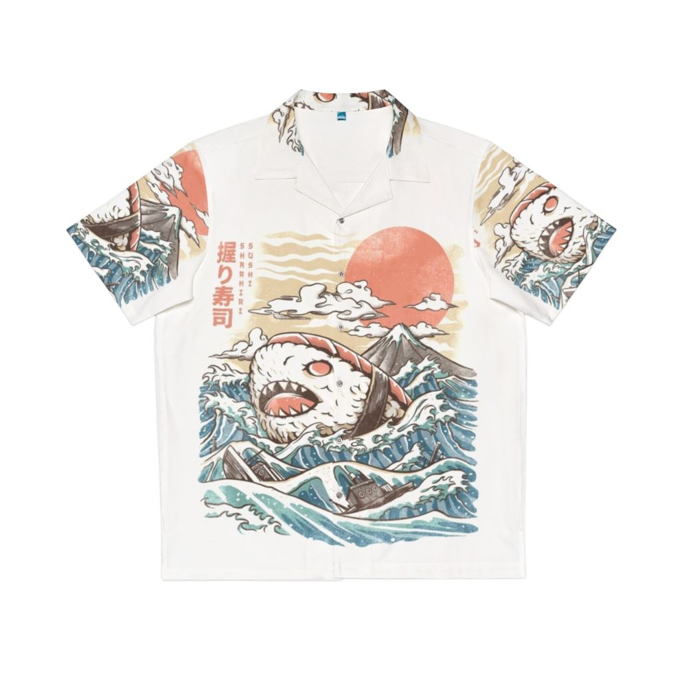 Sharkiri Sushi Hawaiian Shirt featuring a kawaii shark and sushi design