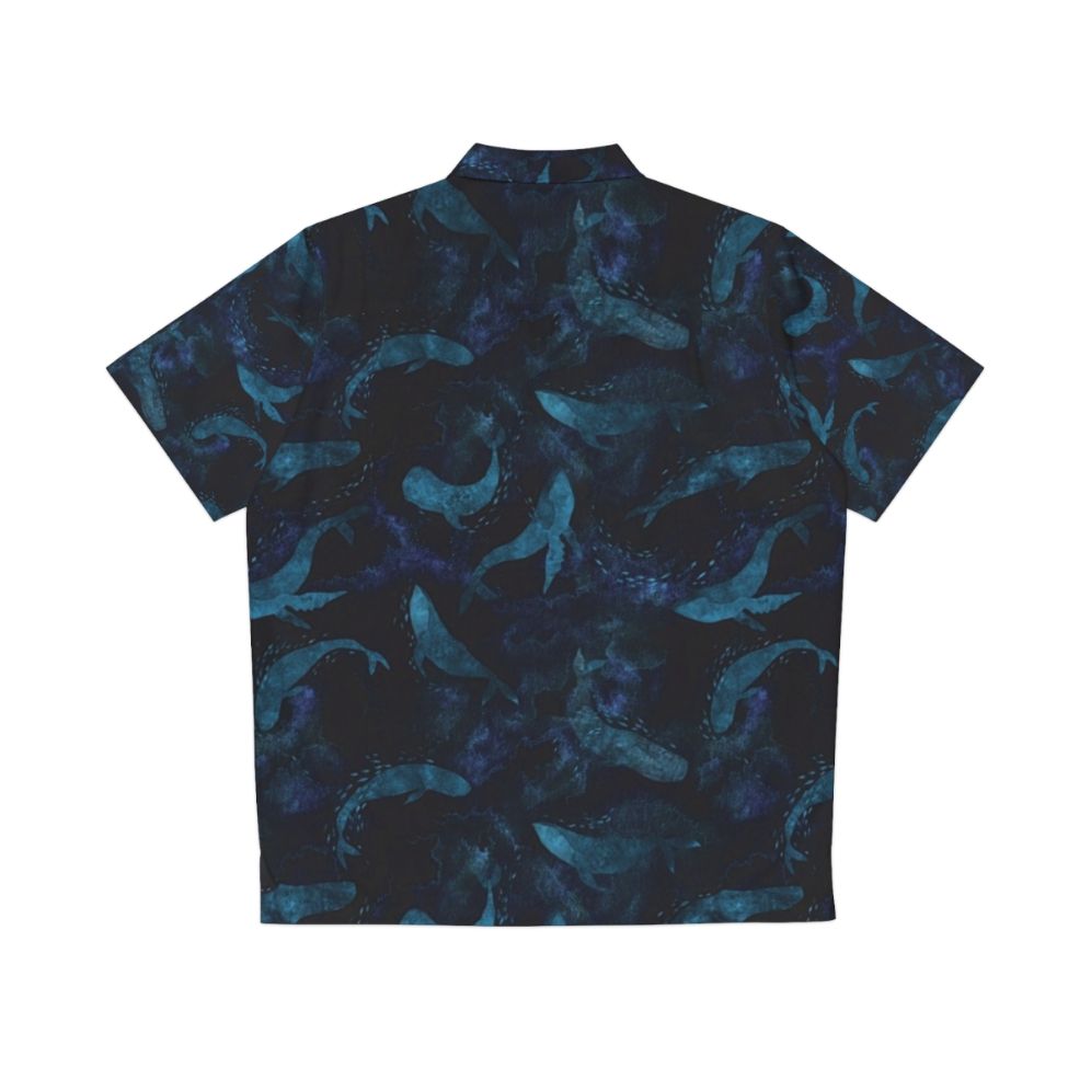 Indigo blue Hawaiian shirt with whale print design - Back