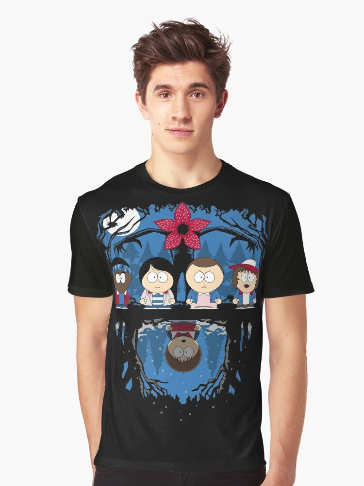 Stranger Things inspired 80s graphic t-shirt with Demogorgon and Toothless characters - Men