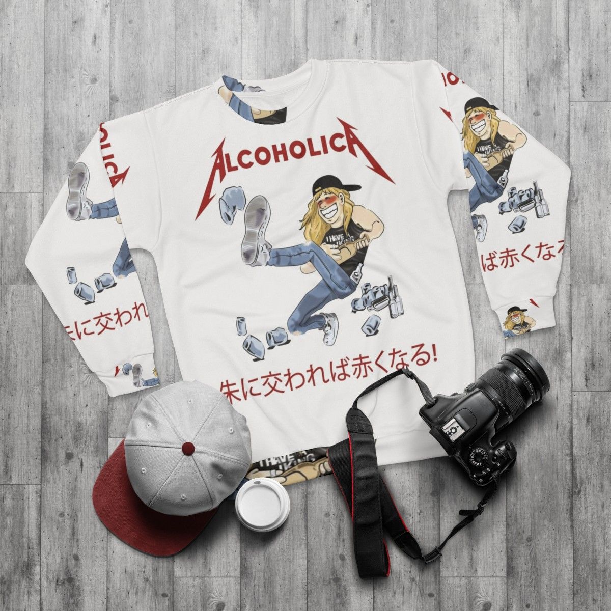 Alcoholica Heavy Metal Illustration Sweatshirt - flat lay