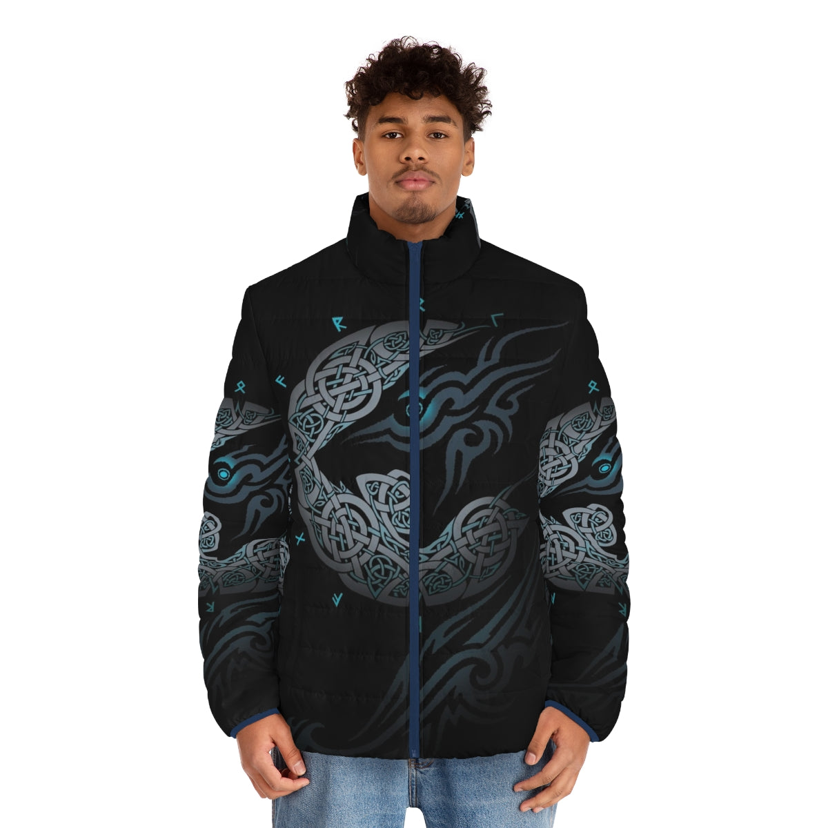 Ragnarok Moon Puffer Jacket with Celtic symbols and Nordic design - men front