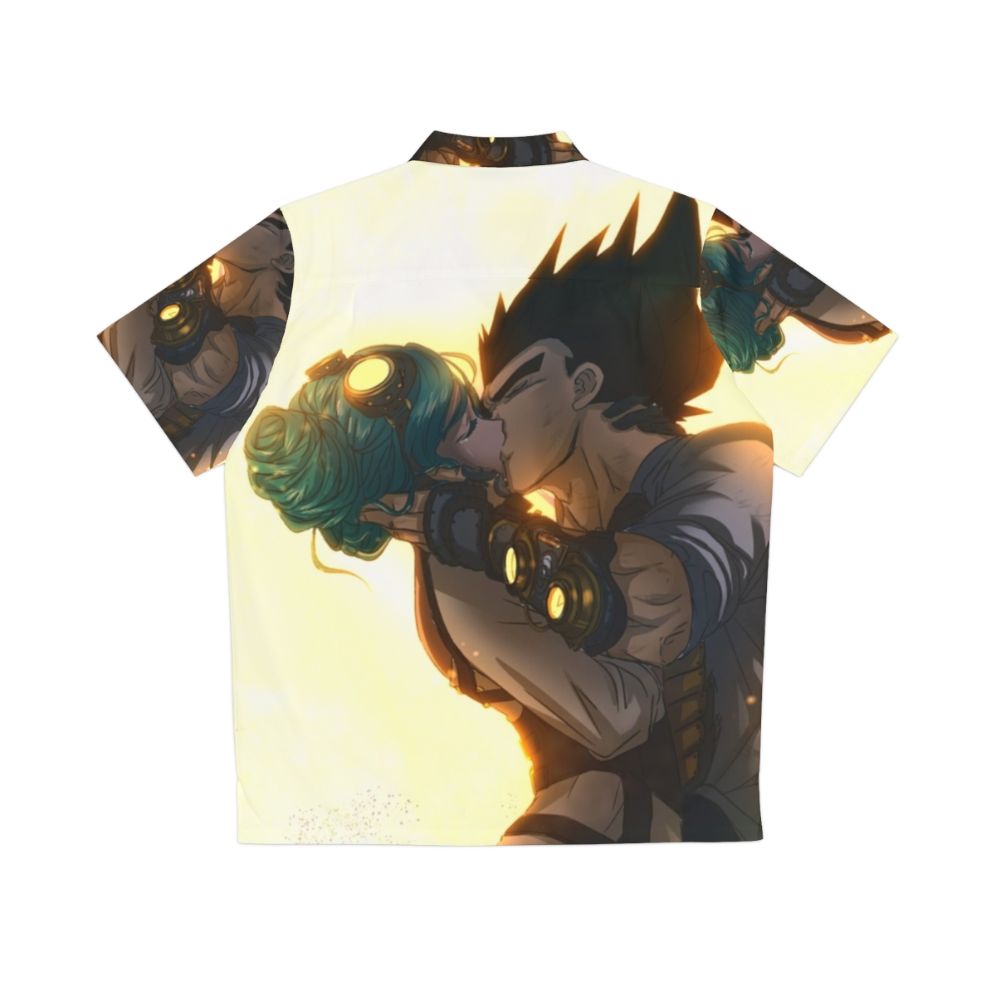 Anime-inspired Hawaiian shirt with Vegeta and Bulma design and stars - Back