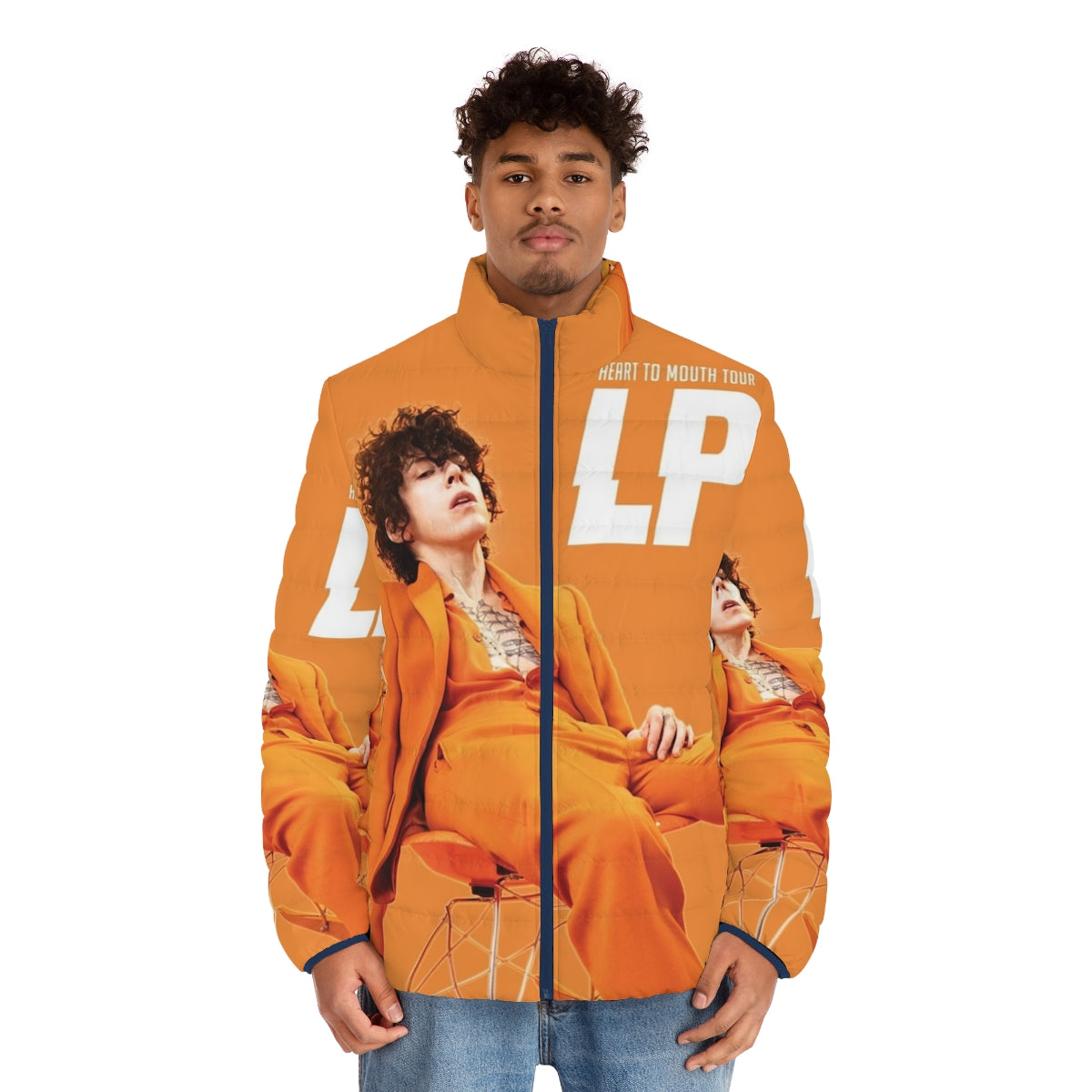 LP Heart to Mouth Tour Puffer Jacket - Stylish Outerwear for Music Fans - men front