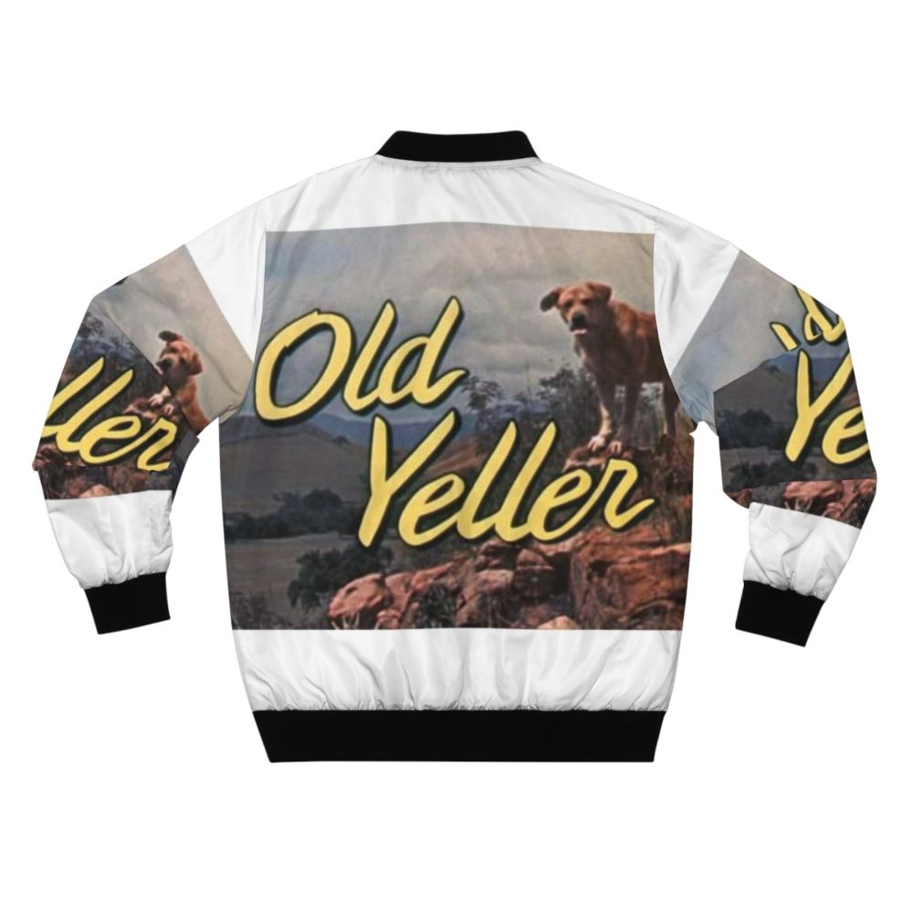 Vintage graphic "OLD YELLER" bomber jacket with retro typography and yellow color scheme - Back