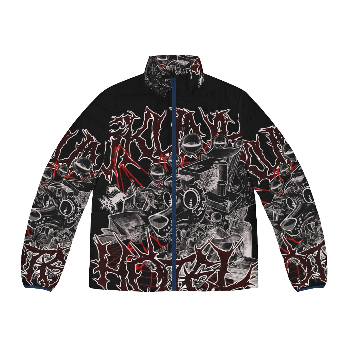 Skunk Hotel Dog Cycle Puffer Jacket with abstract, metal, and punk design