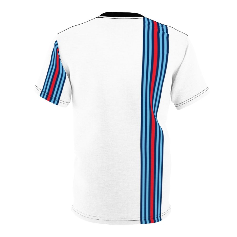 Vintage-inspired racing stripes graphic on a high-quality t-shirt for classic car and motorsports fans - Back