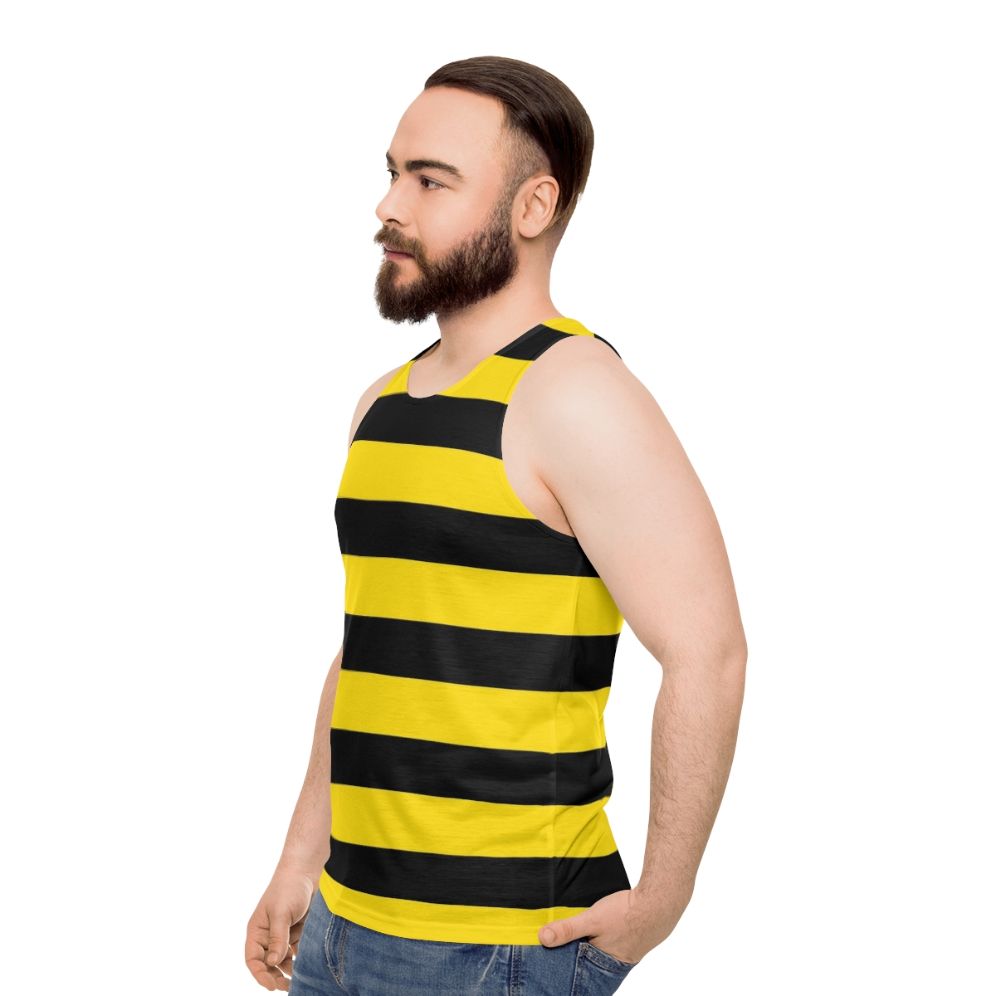 Wide horizontal yellow and black striped unisex tank top - men side