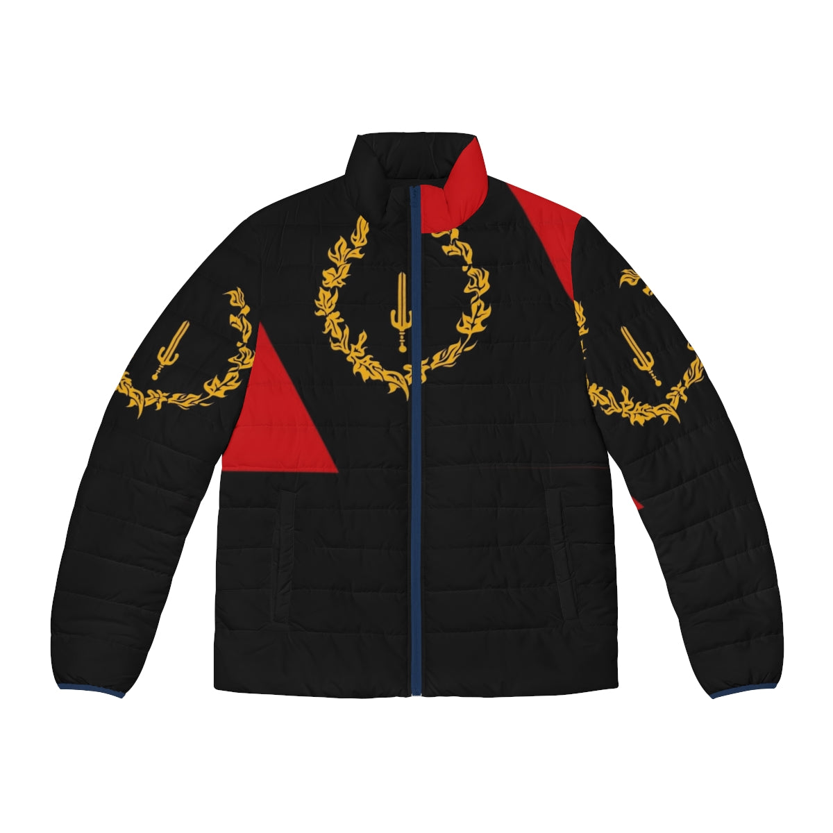 Black puffer jacket with American heritage flag design